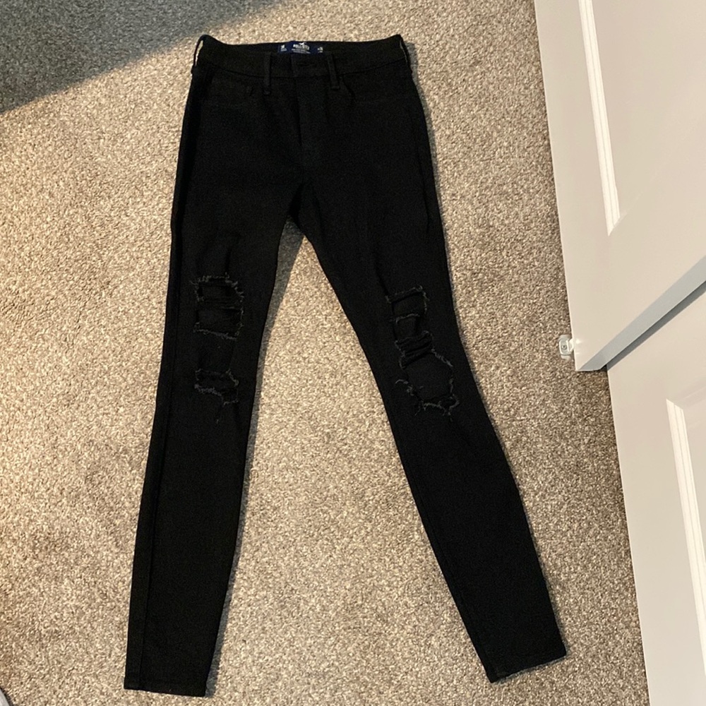Hollister black high rise super skinny jeans. Soft stretch. “Destroyed” look.